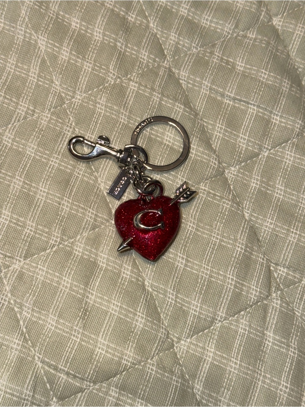 Coach Red Glitter Heart Arrow Keychain